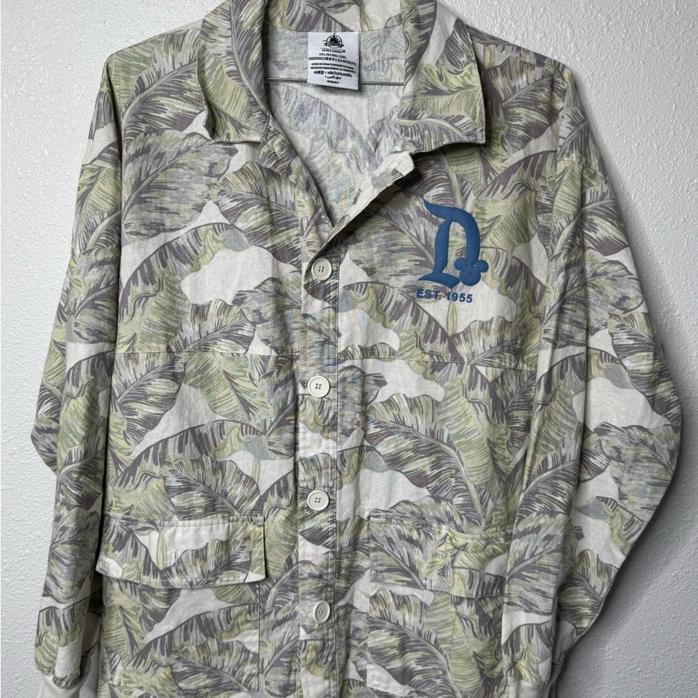 Disney Spirit Jersey Shirt Large Oversized Linen Button Up Floral Hawaiian